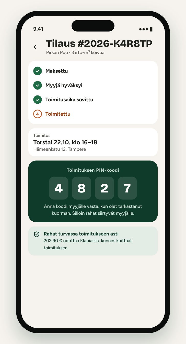Tilaus: toimituksen vaiheet ja PIN-koodi