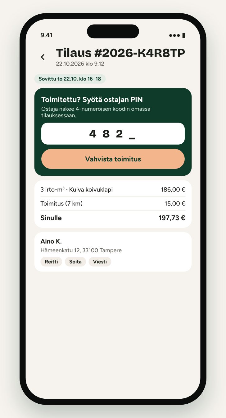 Myyjän tilaus: PIN-koodin syöttö